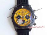 Swiss 7750 Breitling Yellow Face Chronograph 44mm Copy Watch-Black Steel Black Rubber Band 